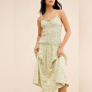 Free People Lavender Daze Midi Dress in a yellow and green floral print
Small